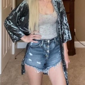 Crushed Velvet Silver Grey Kimono